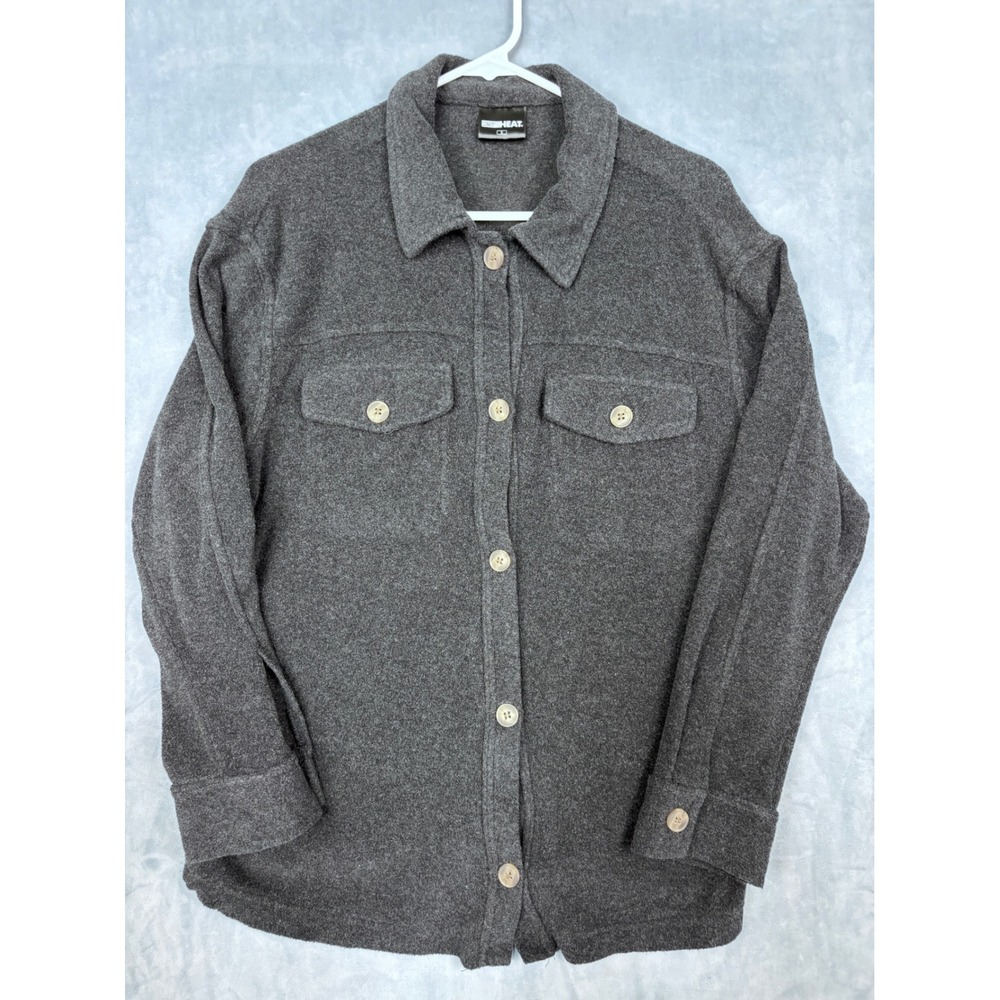 32 Degrees Heat Mens Gray Fleece Shirt Jacket Shacket Size Large Button Up